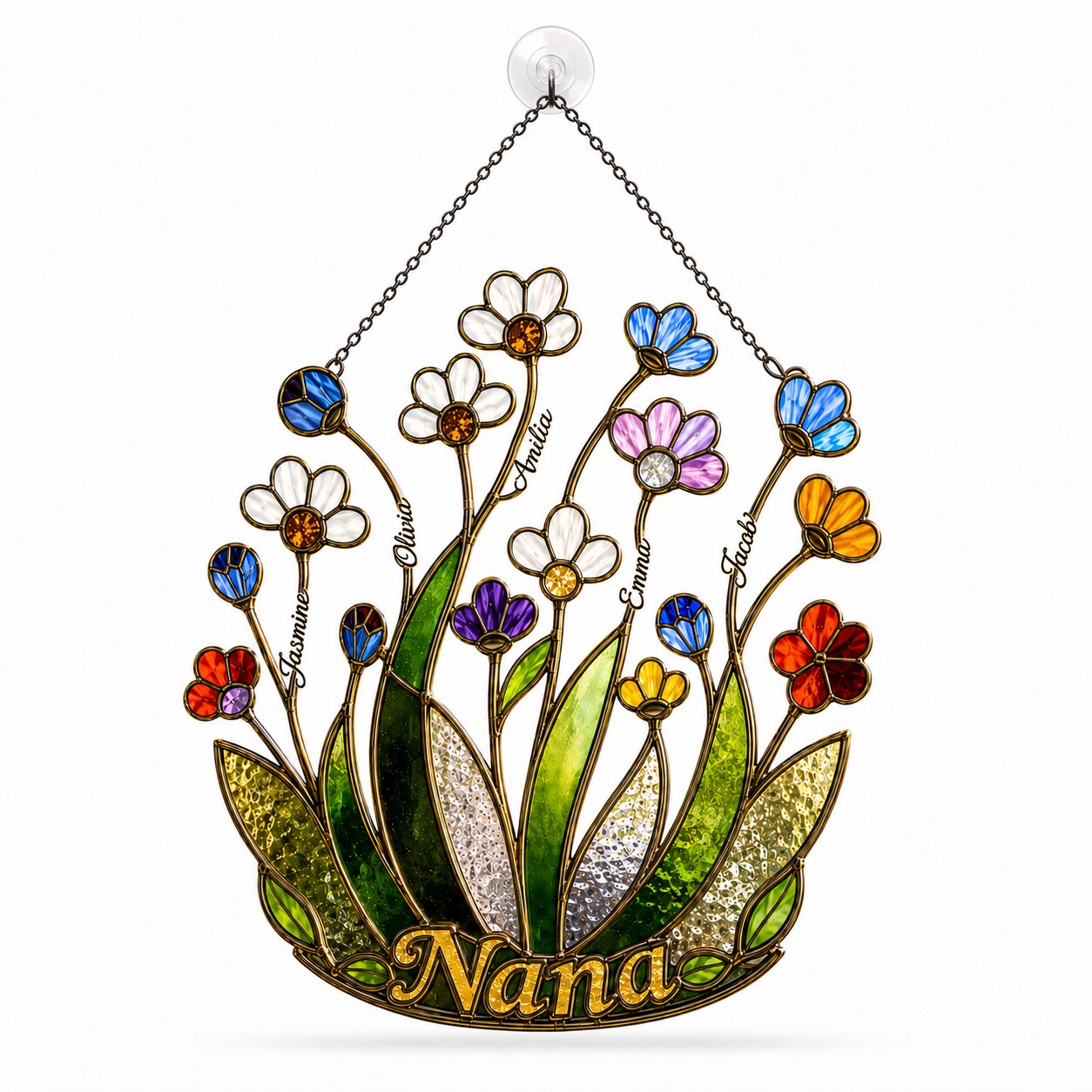 Personalized NANA Jewel Flower Holographic Acrylic Suncatcher