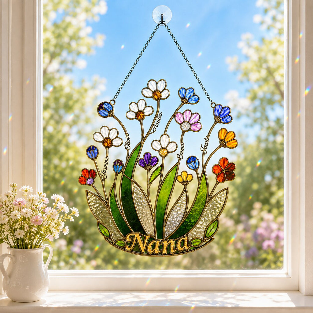 Personalized NANA Jewel Flower Holographic Acrylic Suncatcher