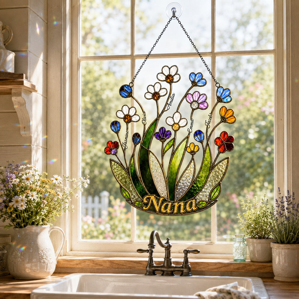 Personalized NANA Jewel Flower Holographic Acrylic Suncatcher