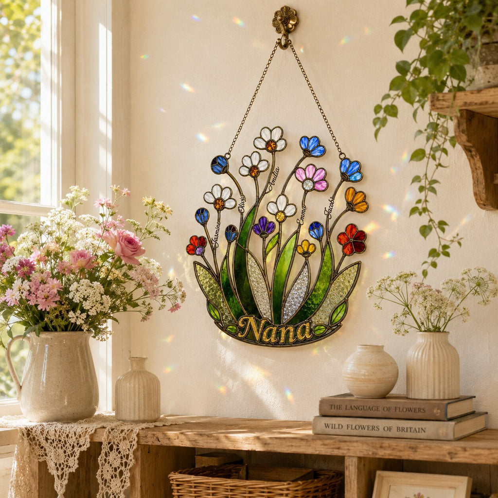 Personalized NANA Jewel Flower Holographic Acrylic Suncatcher