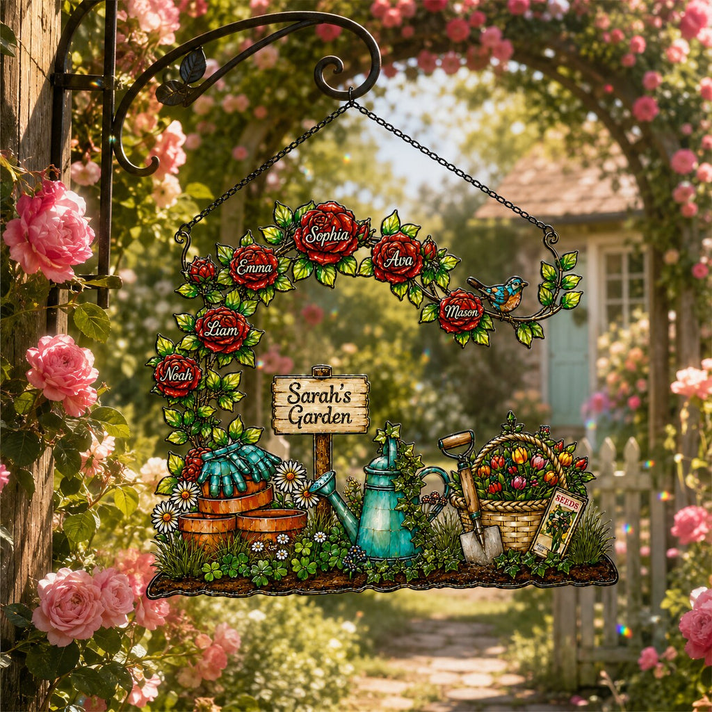 Personalized Grandma's Garden Rose Arch Holographic Acrylic Suncatcher