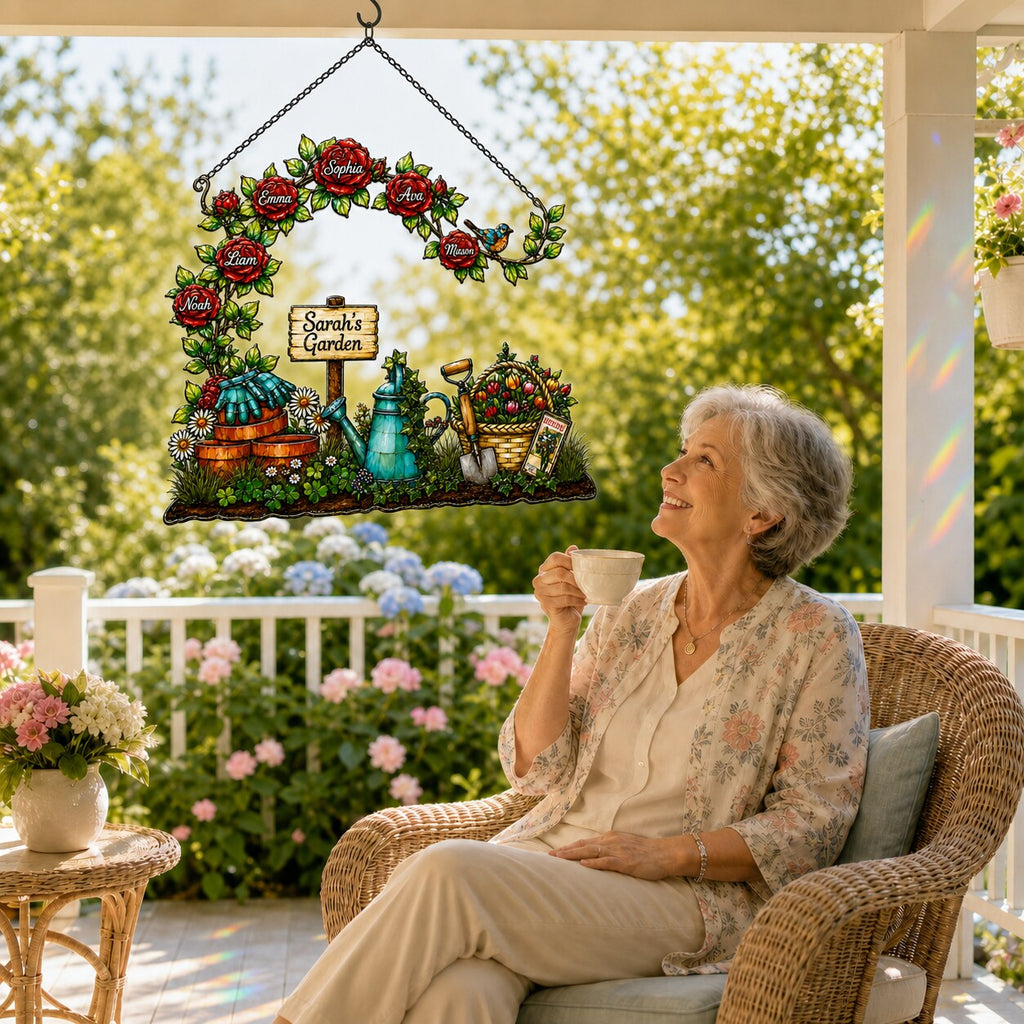 Personalized Grandma's Garden Rose Arch Holographic Acrylic Suncatcher