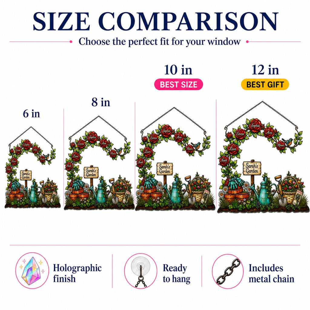 Personalized Grandma's Garden Rose Arch Holographic Acrylic Suncatcher