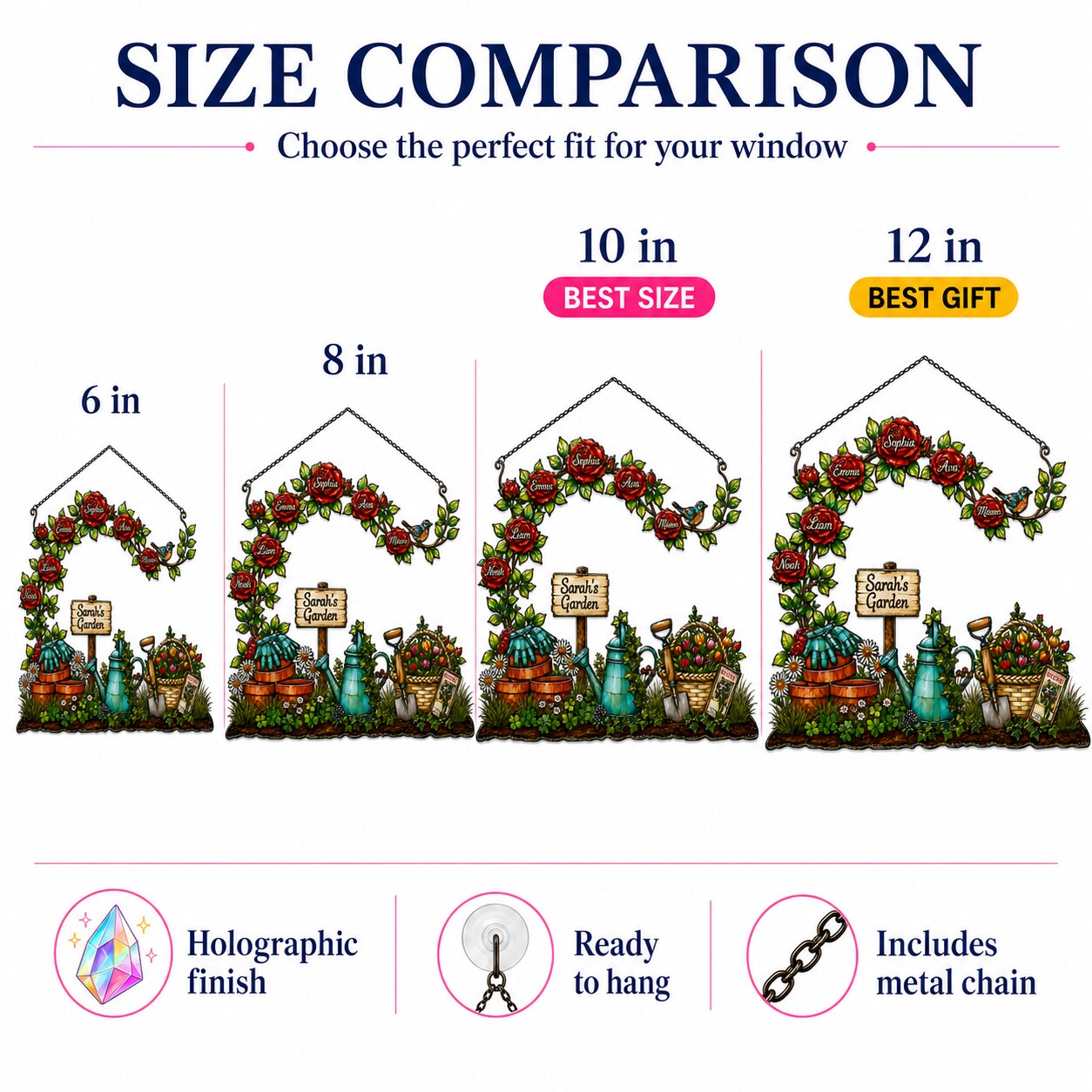 Personalized Grandma's Garden Rose Arch Holographic Acrylic Suncatcher