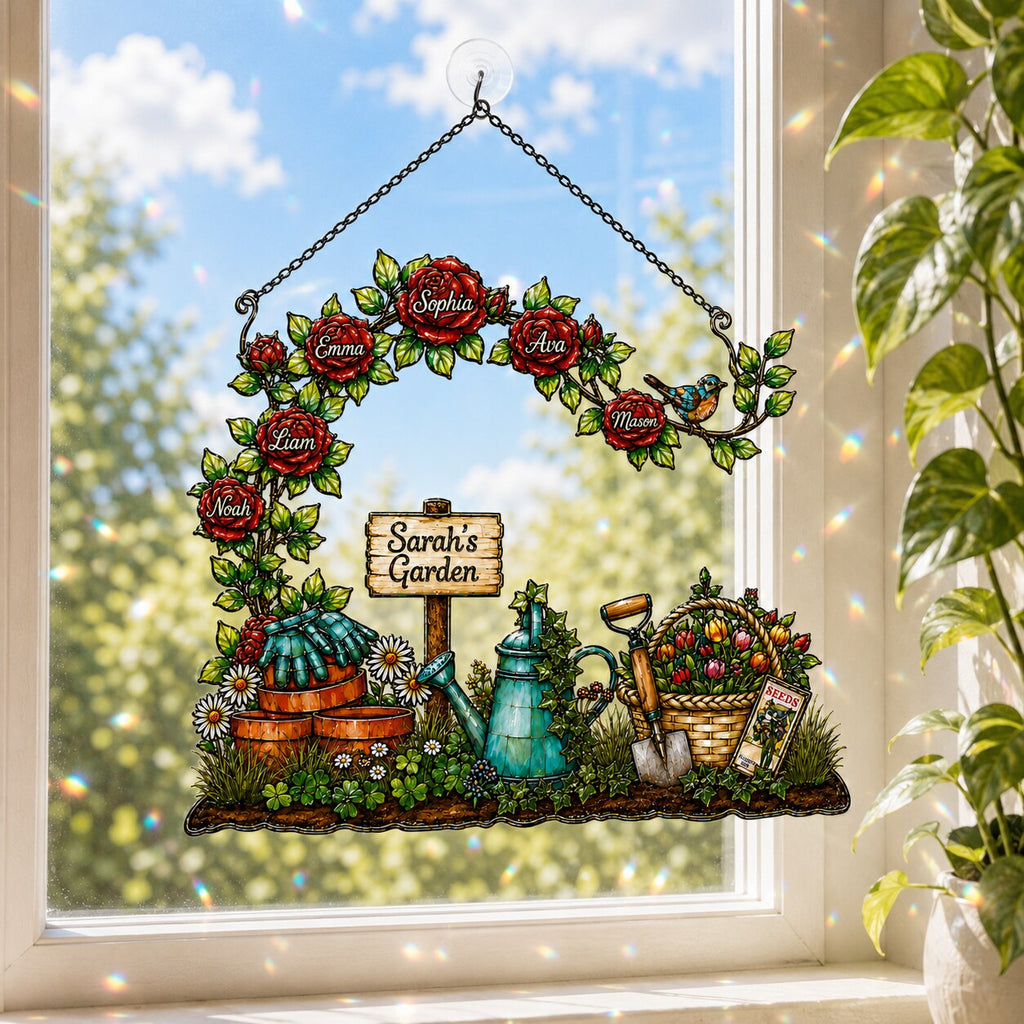 Personalized Grandma's Garden Rose Arch Holographic Acrylic Suncatcher