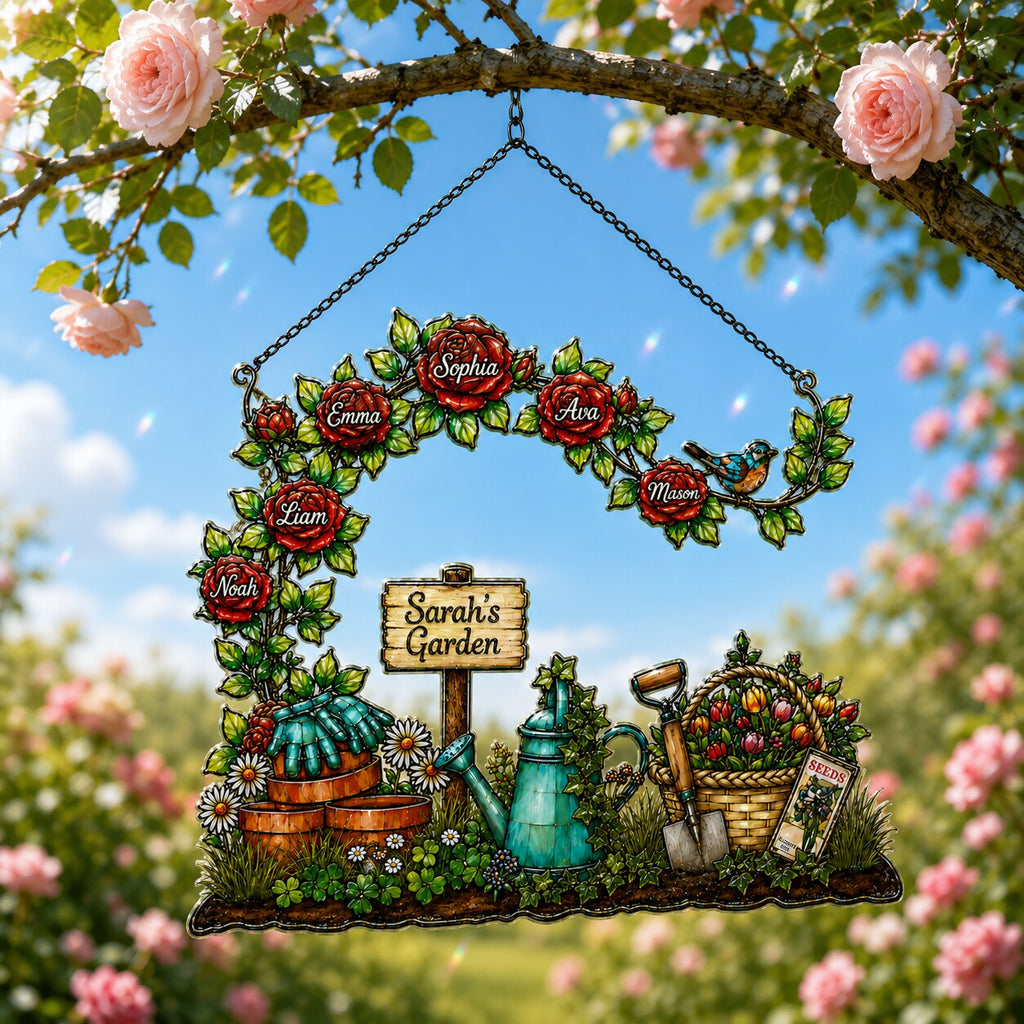 Personalized Grandma's Garden Rose Arch Holographic Acrylic Suncatcher