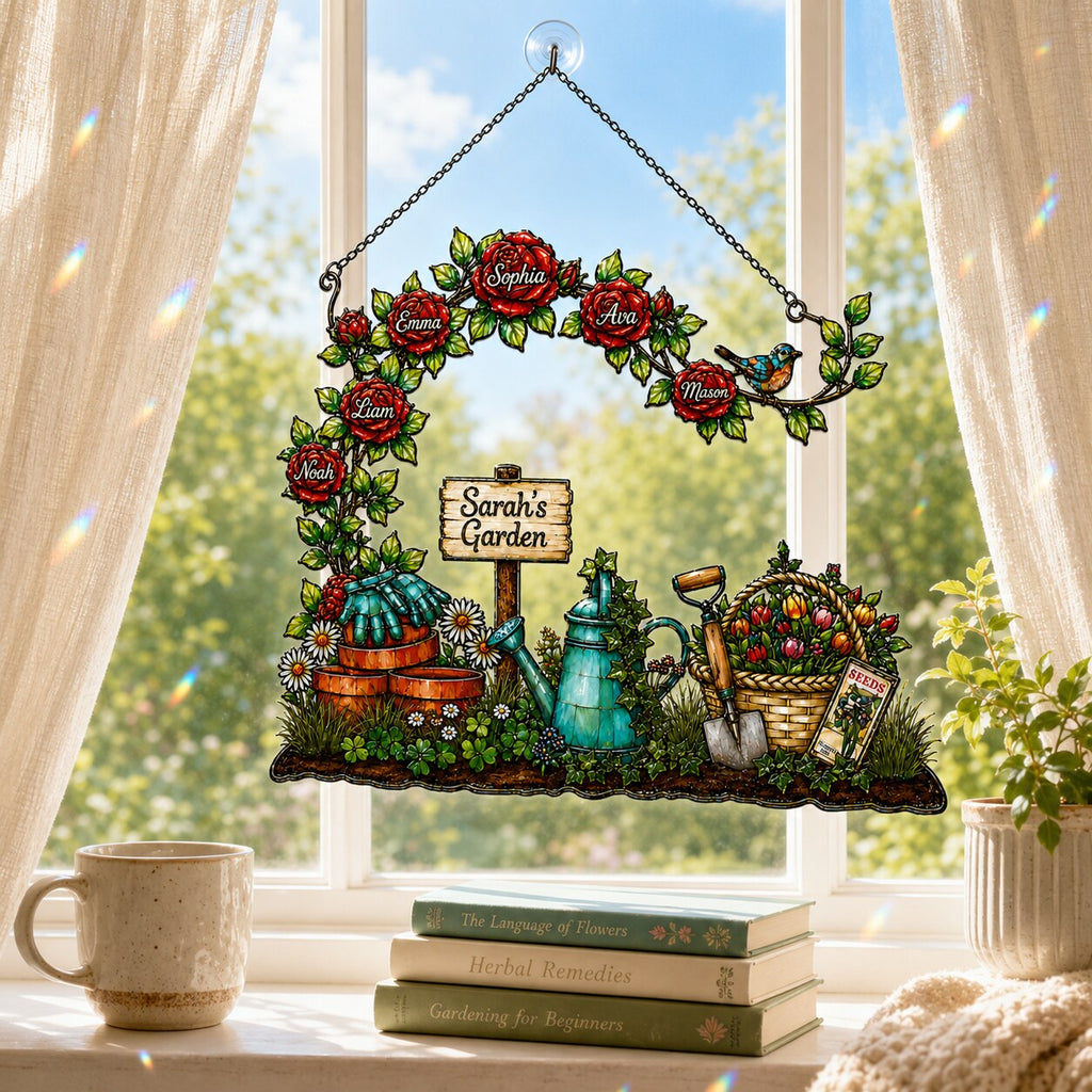 Personalized Grandma's Garden Rose Arch Holographic Acrylic Suncatcher
