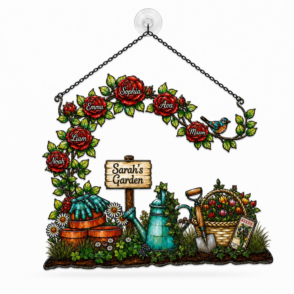 Personalized Grandma's Garden Rose Arch Holographic Acrylic Suncatcher