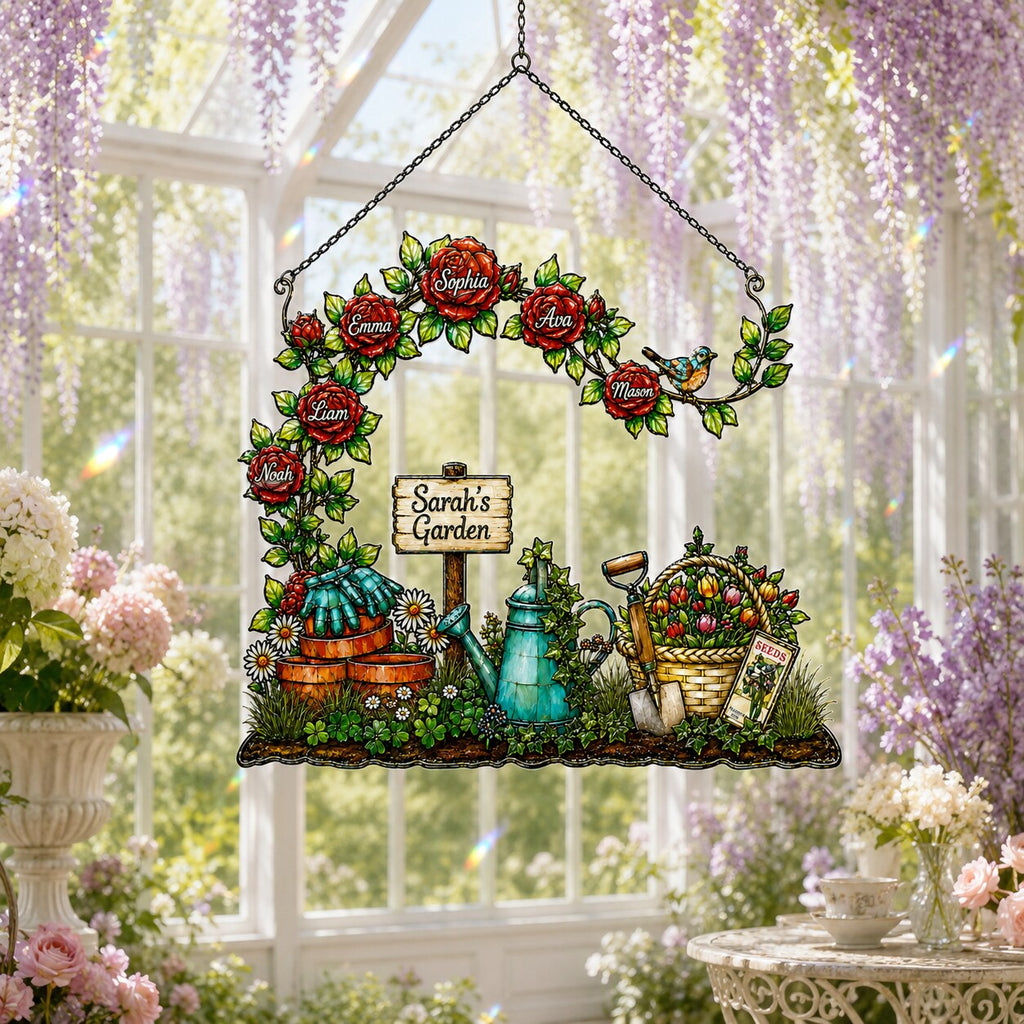 Personalized Grandma's Garden Rose Arch Holographic Acrylic Suncatcher