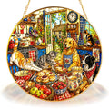 Cats and dogs cottage stained glass suncatcher