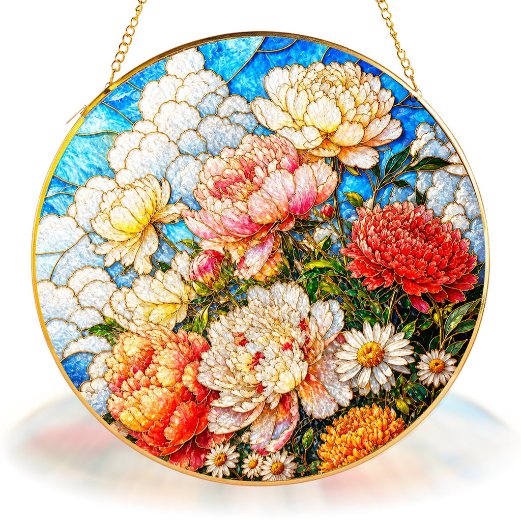 Peony Bouquet Stained Glass Suncatcher