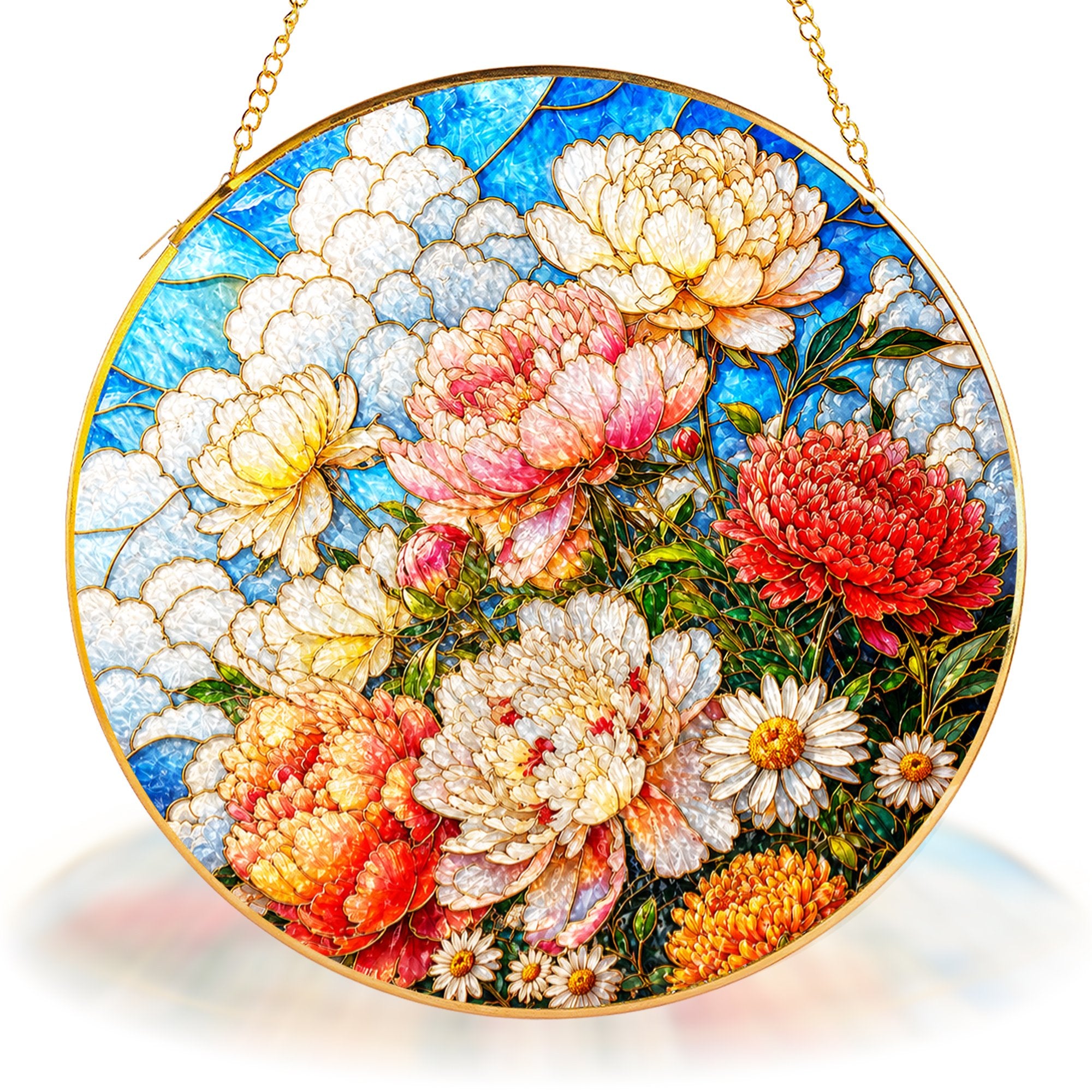 Peony Bouquet Stained Glass Suncatcher
