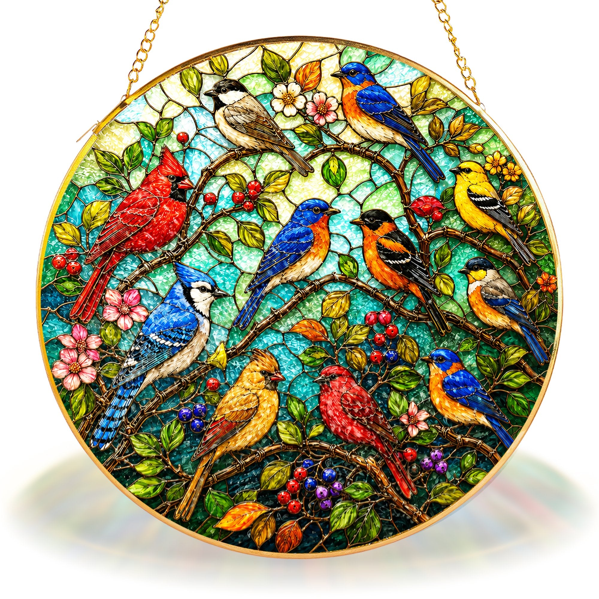 Garden Birds Stained Glass Suncatcher