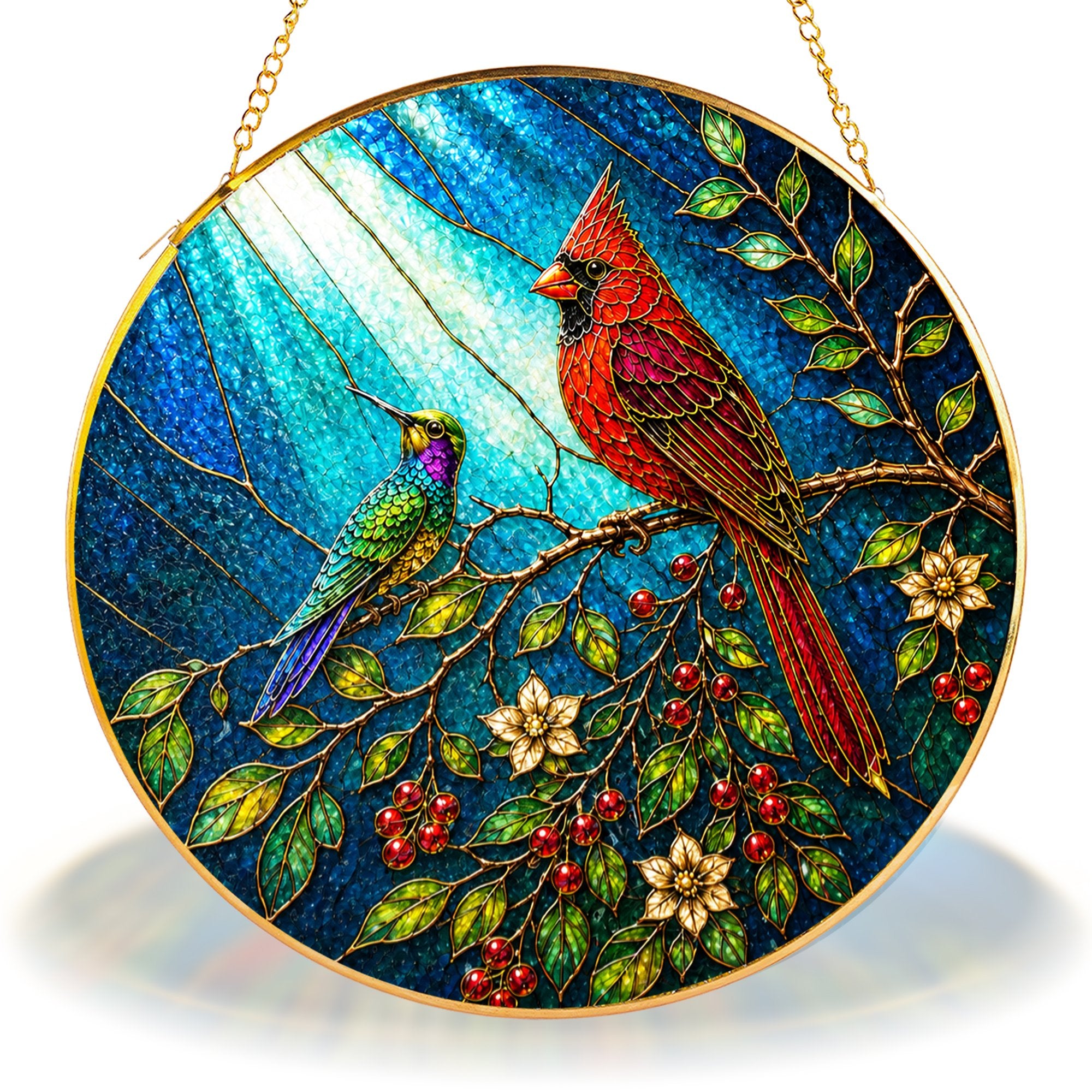 Cardinal Bird Stained Glass Suncatcher