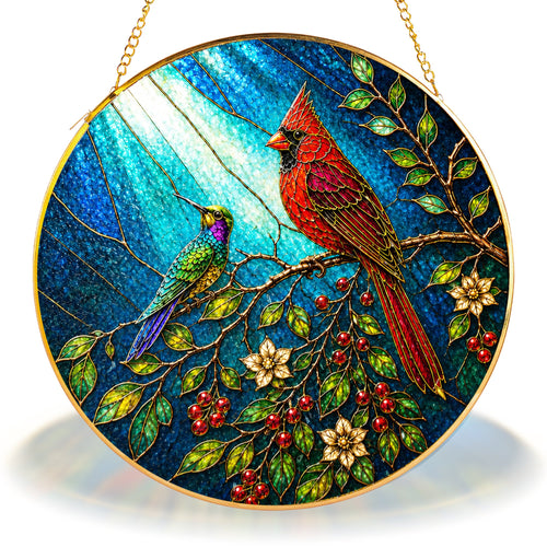 Cardinal Bird Stained Glass Suncatcher