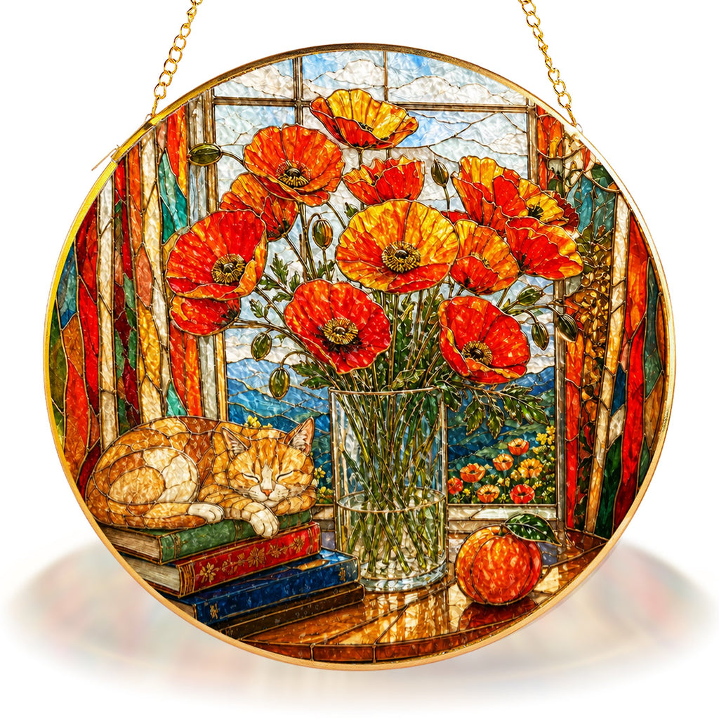 Red Poppy Stained Glass Suncatcher
