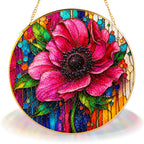 Pink Anemone Floral Stained Glass Suncatcher