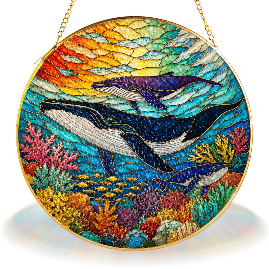 Whale Ocean Stained Glass Suncatcher