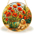 Poppy and Puppy Stained Glass Suncatcher