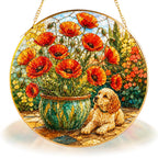 Poppy and Puppy Stained Glass Suncatcher