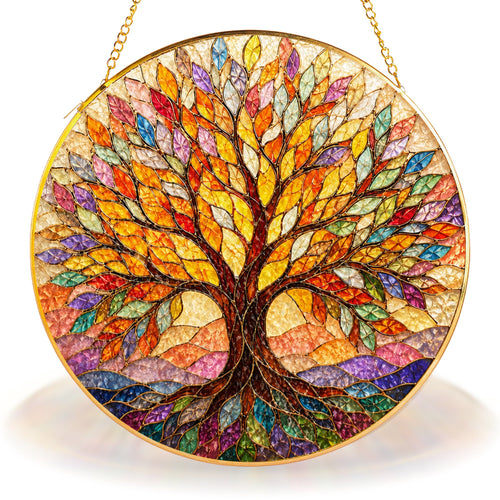 Autumn Tree of Life Stained Glass Suncatcher