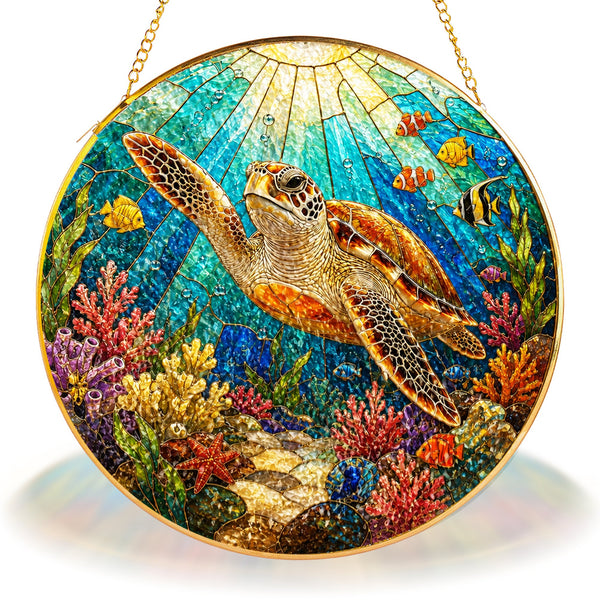 Sea Turtle Stained Glass Suncatcher