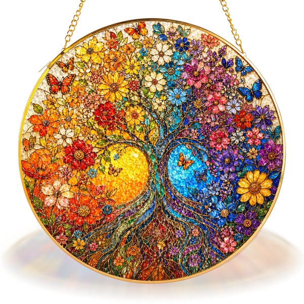 Tree of Life Sunrise Stained Glass Suncatcher