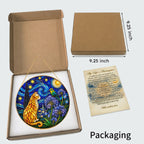 Starry Night Cat Stained Glass Suncatcher