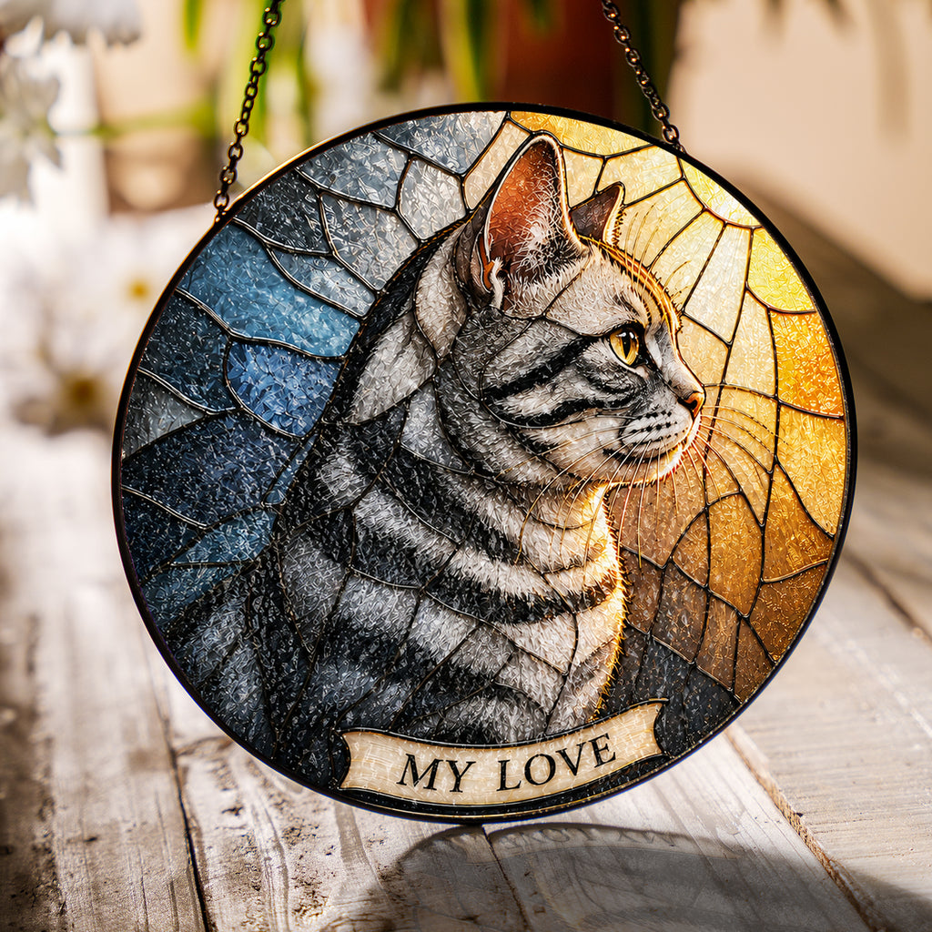 Tabby Cat Memorial Stained Glass Suncatcher