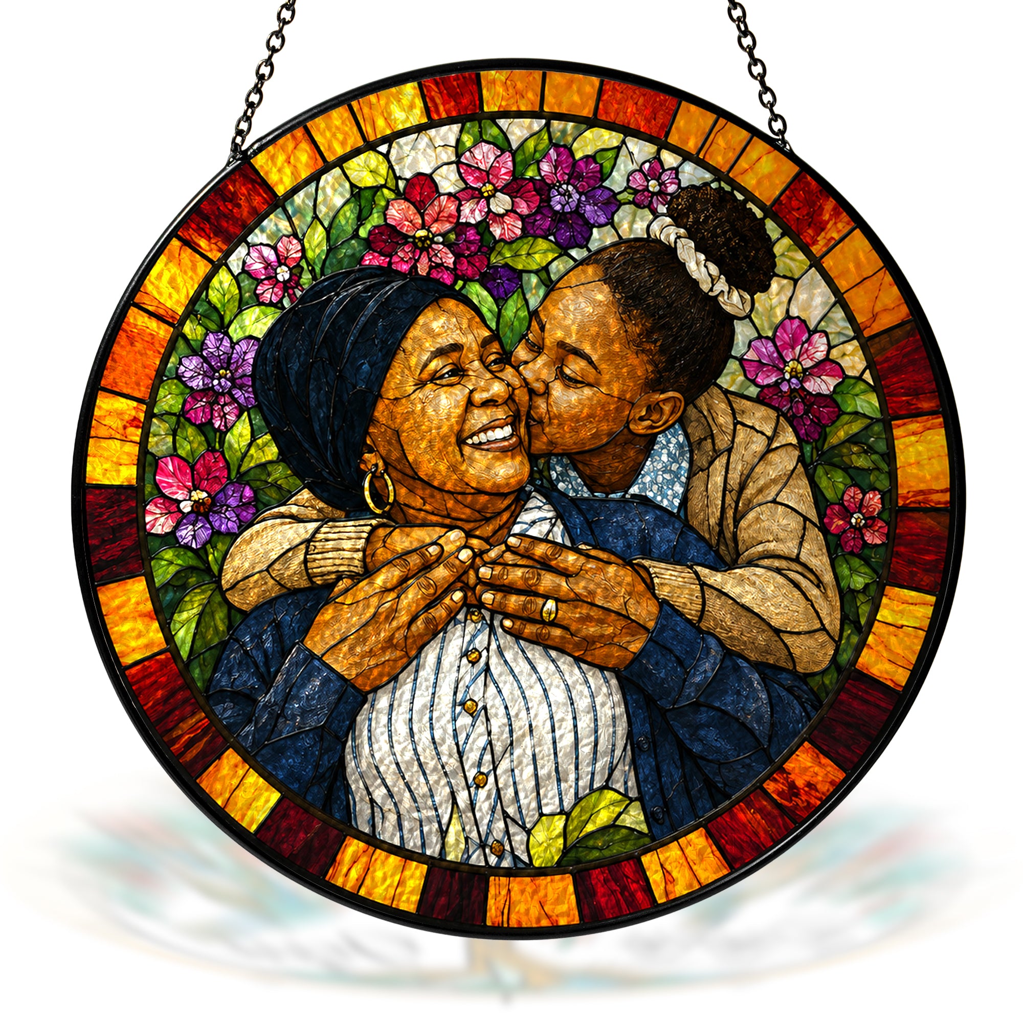 Personalized Floral Mosaic Photo Stained Glass Suncatcher