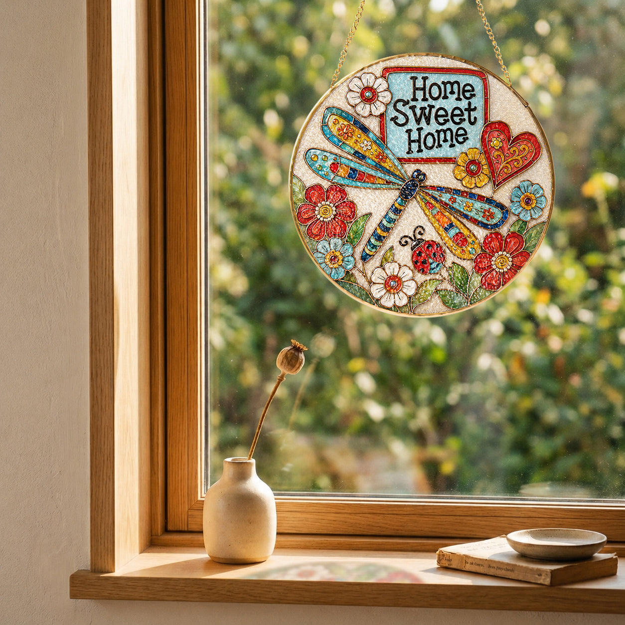 Home Sweet Home Dragonfly Stained Glass Suncatcher