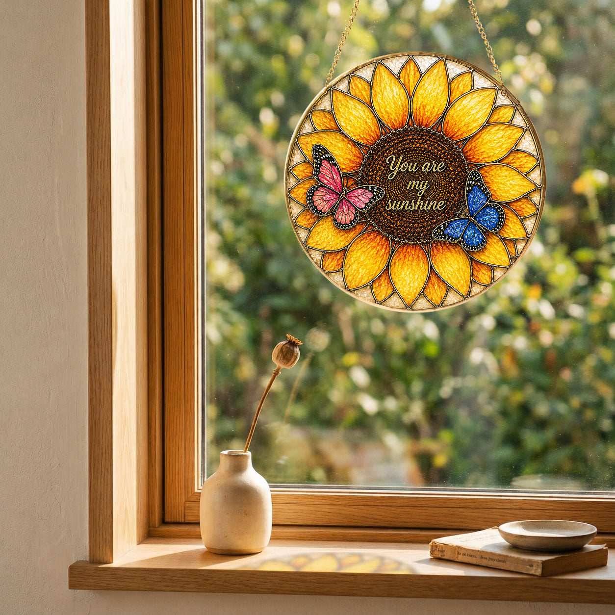 You Are My Sunshine Sunflower Stained Glass Suncatcher