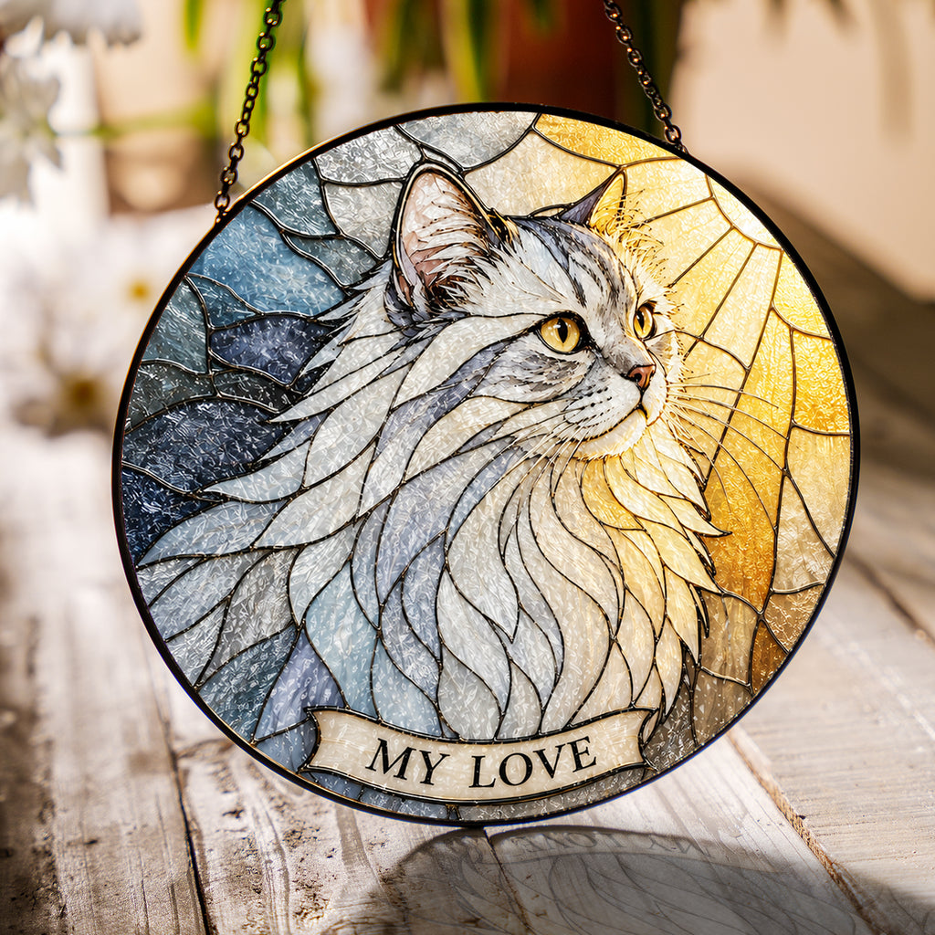 White Cat Memorial Stained Glass Suncatcher