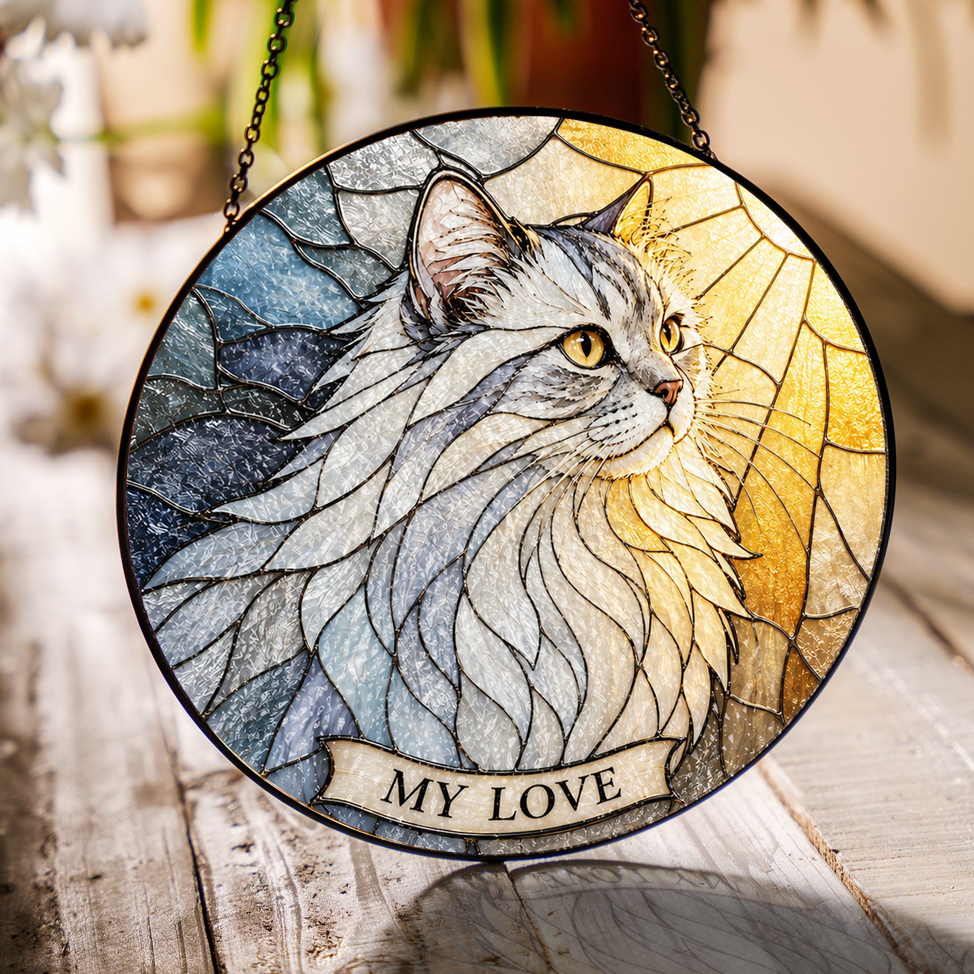 White Cat Memorial Stained Glass Suncatcher