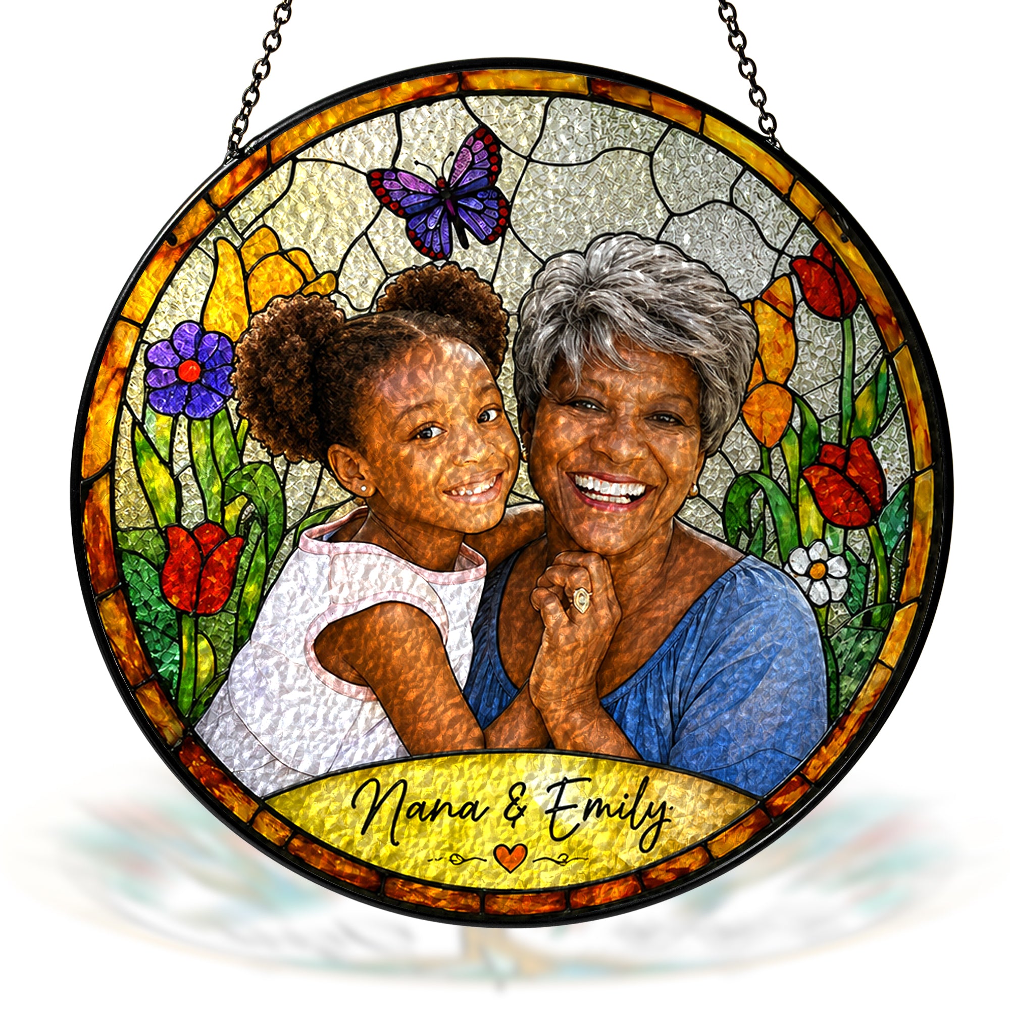 Personalized Spring Garden Photo Stained Glass Suncatcher