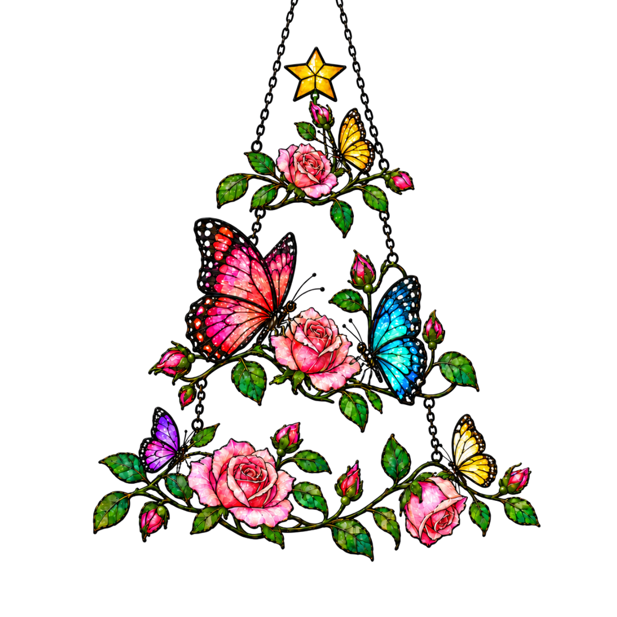Rose & Butterfly Christmas Tree Holographic Acrylic Suncatcher