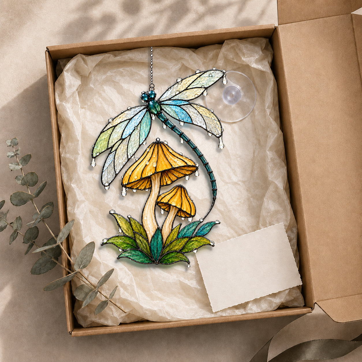 Dragonfly & Mushroom Holographic Acrylic Suncatcher