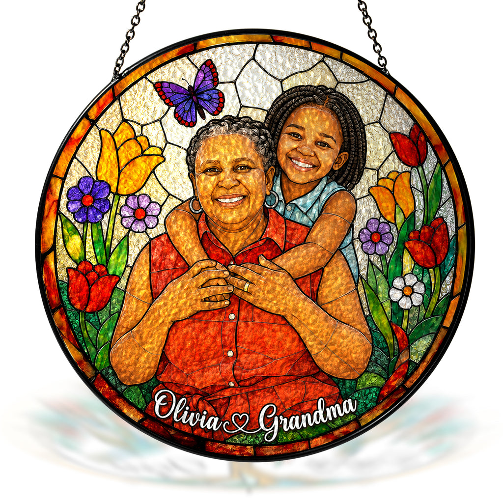Personalized Butterfly Garden Photo Stained Glass Suncatcher