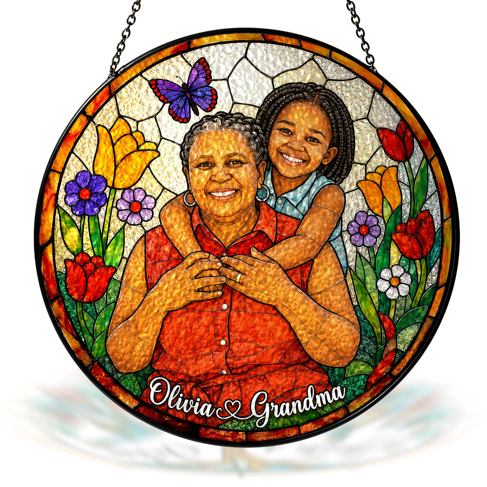 Personalized Butterfly Garden Photo Stained Glass Suncatcher