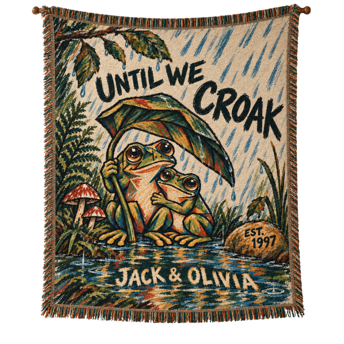 Until We Croak Frog Couple Woven Blanket