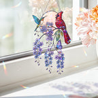 Cardinal & Hummingbird Forget-Me-Not Moon Holographic Acrylic Suncatcher