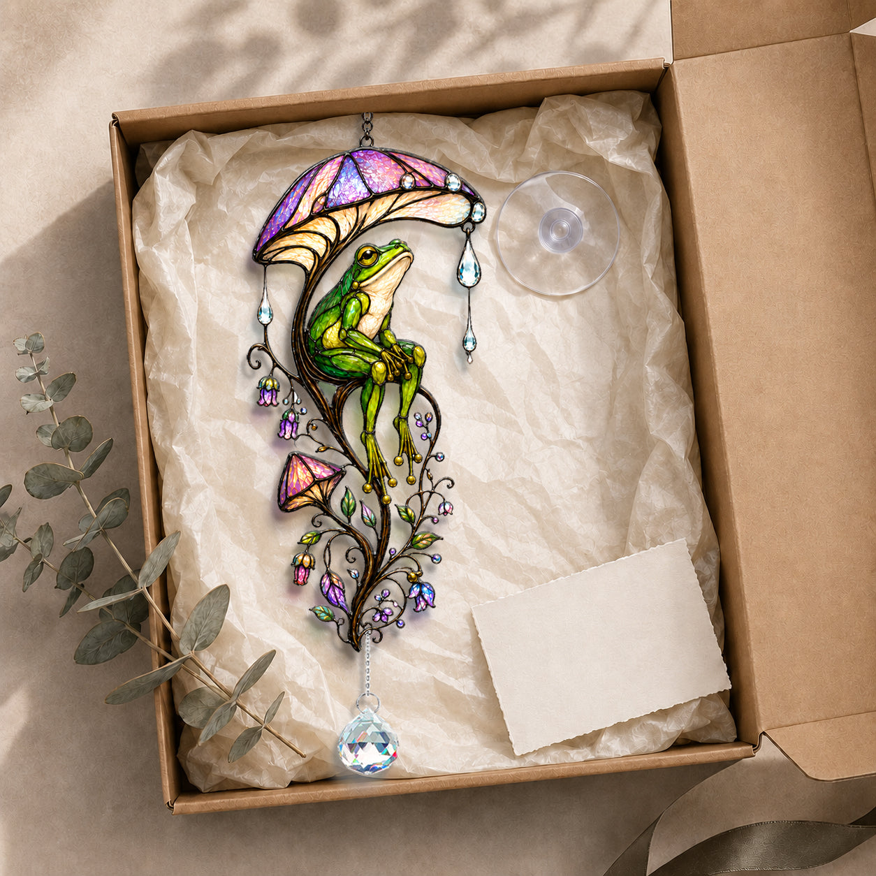 Frog & Mushroom Umbrella Holographic Acrylic Suncatcher