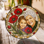 Personalized Photo Grandma Suncatcher – Custom Portrait &amp; Poppies Stained Glass Window Hanging