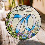Personalized 70th Birthday Suncatcher – Custom Name Wildflower Stained Glass Gift