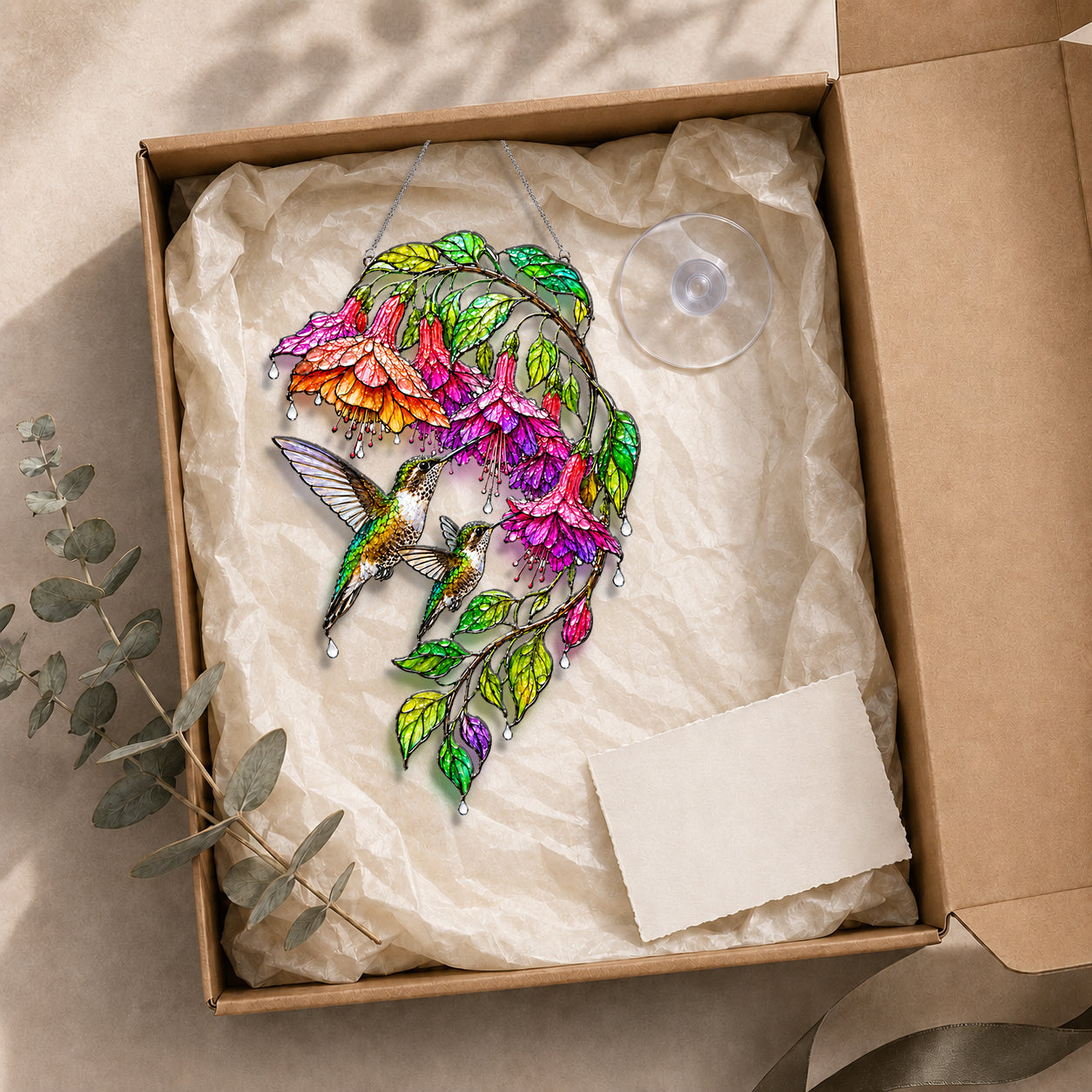 Hummingbird & Fuchsia Holographic Acrylic Suncatcher