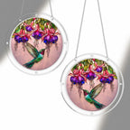 Hummingbird fuchsia puzzle suncatcher shown full round on a white background