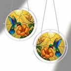 Hummingbird hibiscus puzzle suncatcher shown full round on a white background