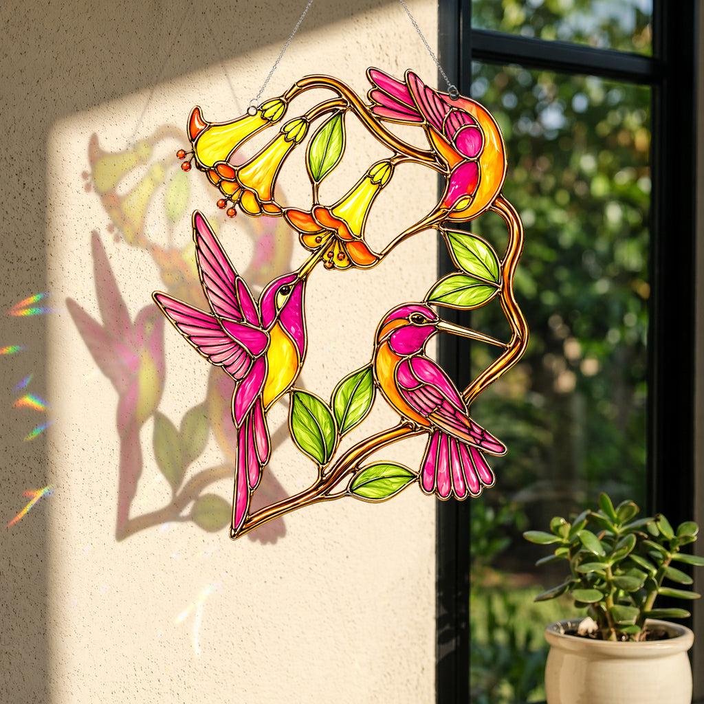 Hummingbird Suncatcher Flower Sun Catcher Decor for Window Garden