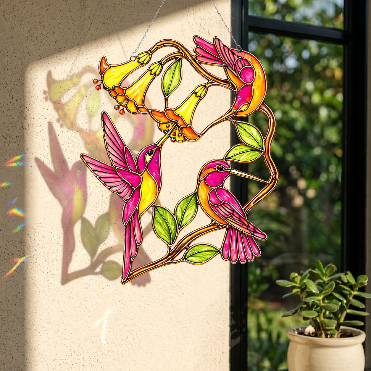 Hummingbird Suncatcher Flower Sun Catcher Decor for Window Garden