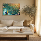 Peacock Canvas Wall Art Teal Blue Green Peacock Painting, 3D Feather Look for Living Room Bedroom Office
